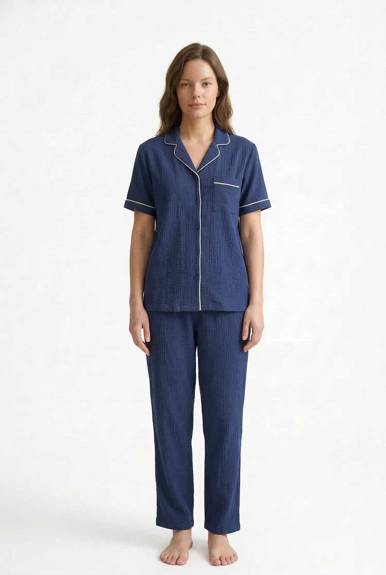 Button-Front Pajama Set — Soft Cotton-Blend Sleepwear